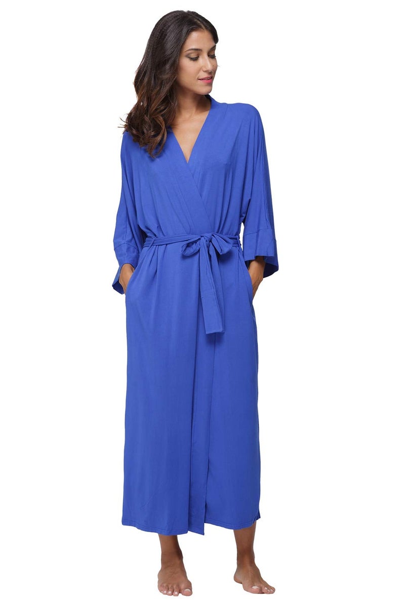 MissNina Women's Kimono Robes Maternity Long Bathrobes Soft Dressing Gown Loungewear,Blue - Image 1